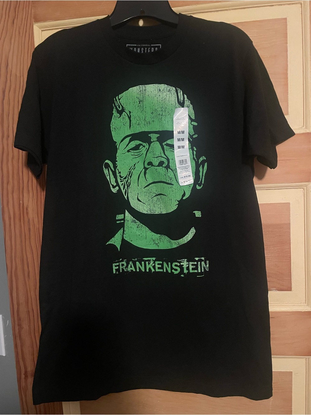Frankenstein Graphic Tee - Black with Green, Halloween T-Shirt, Size M